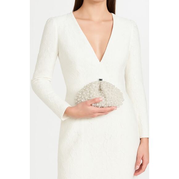 Santi Imitation Pearl Clutch – Satin & Beaded Evening Bag - Picture 2 of 11